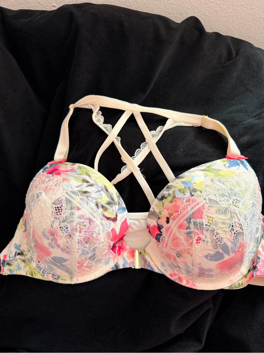 Cacique Floral Lace Push-Up Bra in White with Pink Accents